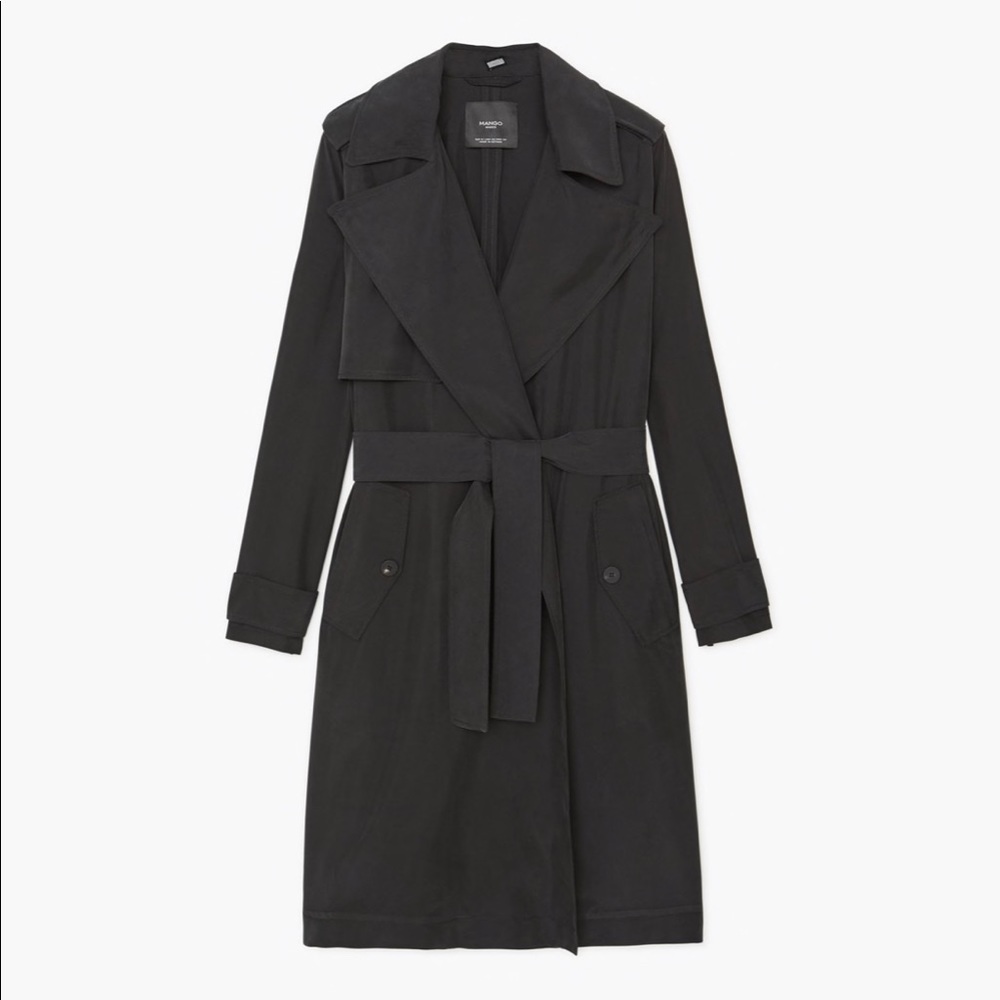 Mango black belted trench coat